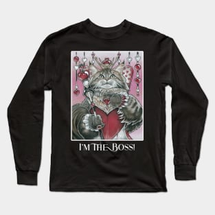 Queen of Hearts Cat - I'm The Boss! - White Outlined Version Long Sleeve T-Shirt